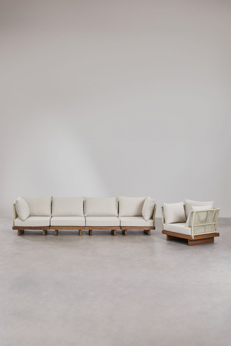 Conjunto de sofá modular Dailin de 4 peças com 2 cadeiras de canto e poltrona em madeira de acácia