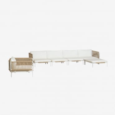 Sofá De Jardim Modular De 4 Peças Com 2 Poltronas De Canto, Pufe E Poltrona Roubly Beige De Amêndoa - Sklum