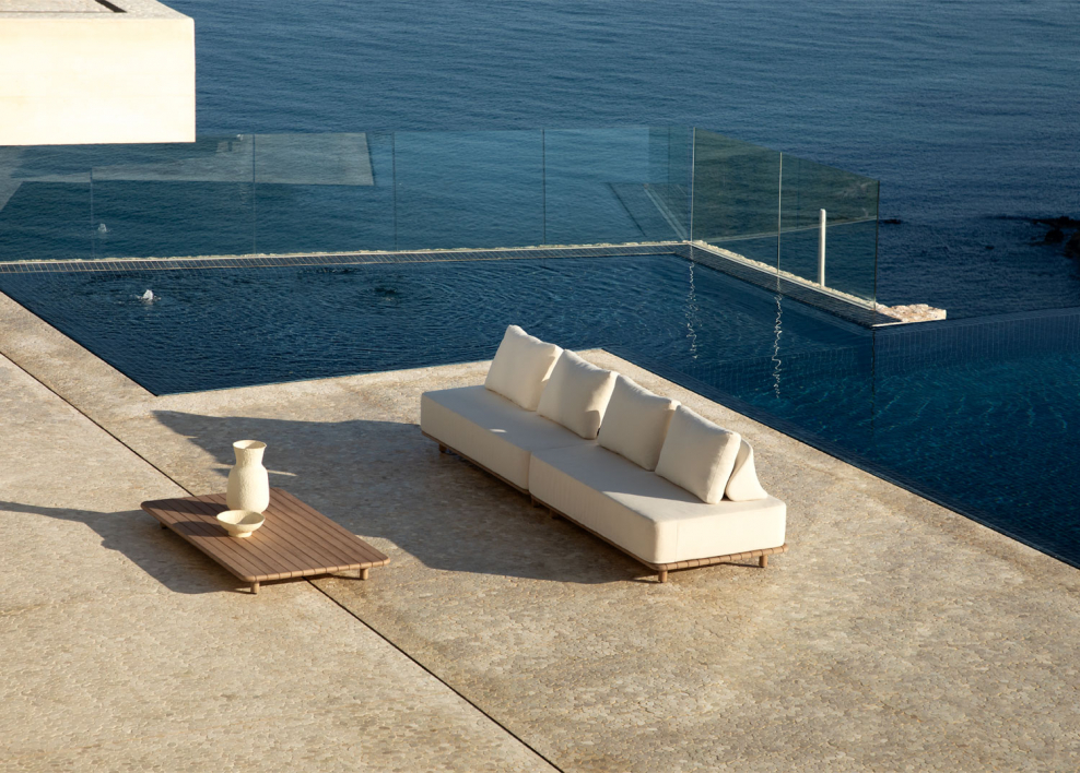 Conjunto de jardim com sofá modular de jardim de 2 peças de 2 lugares e mesa de centro 160x95 cm em acácia Portet