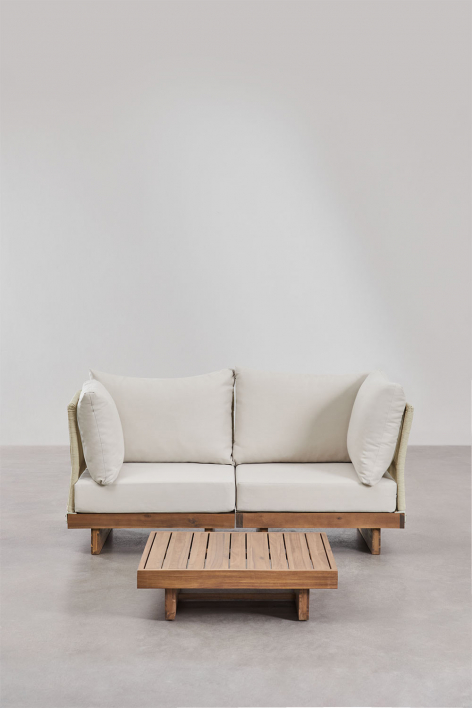 Conjunto de sala de estar com sofá modular de 2 peças com 2 poltronas de canto e mesa de centro em madeira de acácia Dailin