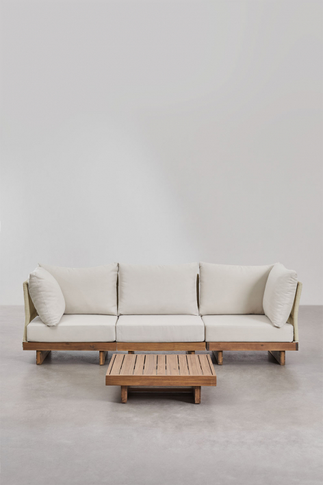 Conjunto de sala de estar com sofá modular de 3 peças com 2 poltronas de canto e mesa de centro em madeira de acácia Dailin