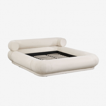 Cama Em Tecido Bouclé Bernaste Caracóis Blanco & 160 X 200 Cm - Sklum