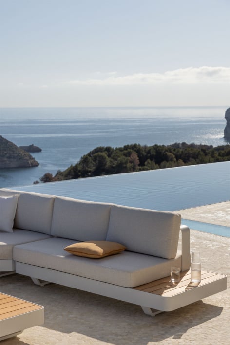 Sofá de jardim modular de 2 lugares em alumínio com mesa lateral direita em madeira de teca Yarilo