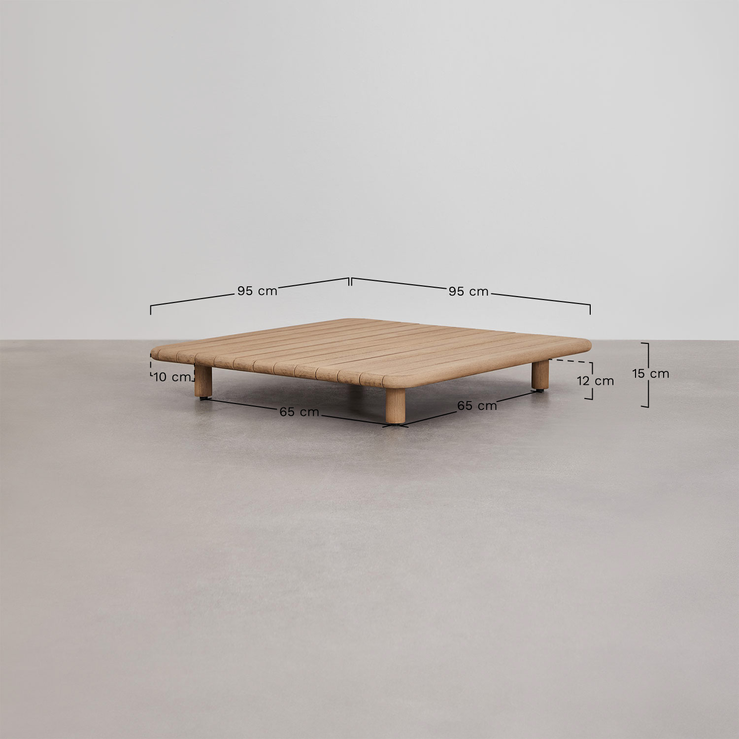 Conjunto de sala com sofá de 2 lugares e mesa de centro quadrada 95x95 cm em acácia Portet, Dimens&otilde;es