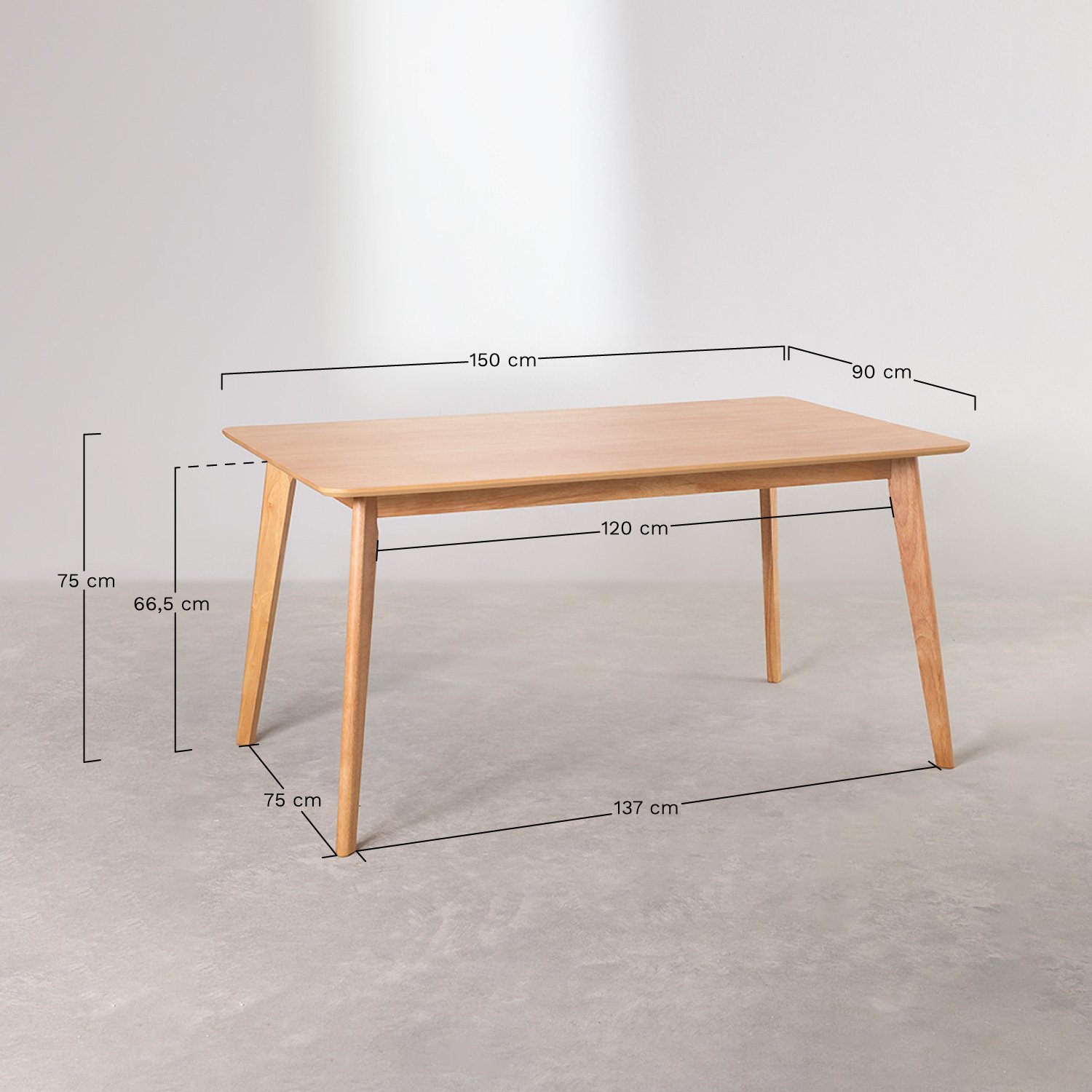 Rectangular Wooden Dining Table (150x90 cm) Kerhen, Dimensões
