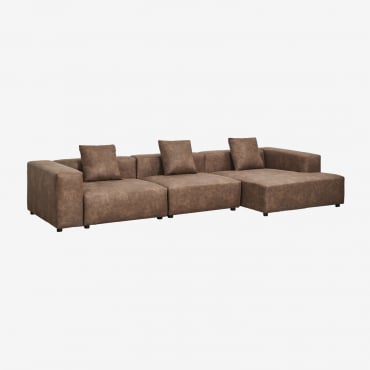Sofá Modular Chaise Longue Direito De 3 Peças (↔︎375 Cm) Com Apoio De Braço Alto Bruna Camurça Café Castanho - Sklum