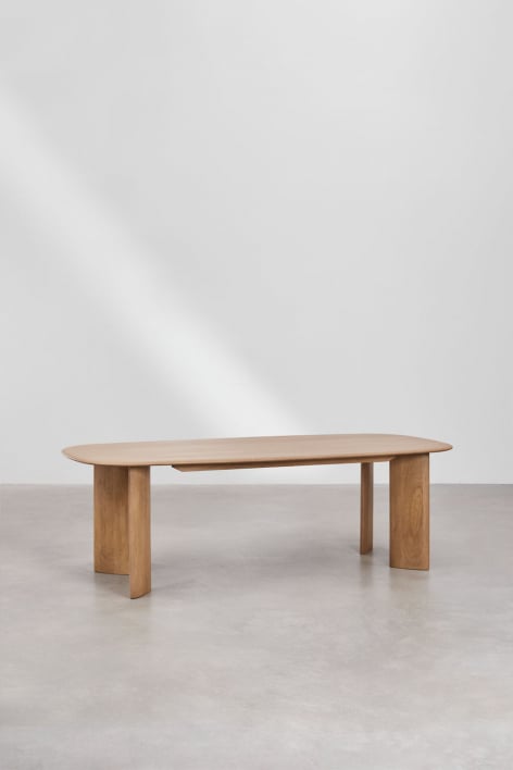 Conjunto de mesa oval 240x100 em madeira de manga Miller e 10 cadeiras de jantar estofadas Brusel