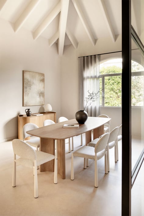 Conjunto de mesa retangular 200x100 cm em madeira de manga Sidney e 8 cadeiras de jantar em fivela Nagore