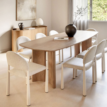 Conjunto De Mesa Retangular 200x100 Cm Em Madeira De Manga Sidney E 8 Cadeiras De Jantar Em Fivela Nagore Madeira Natural - Sklum