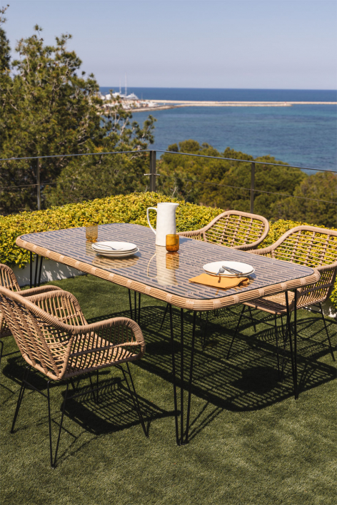 Mesa de jardim retangular 180x90 cm em vime sintético Leribert