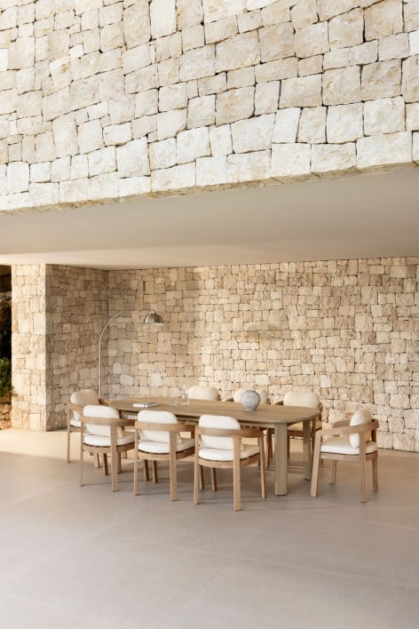 Conjunto de mesa oval 240x100 cm e 8 cadeiras de jardim em madeira de acácia Uleno - Marrom Acácia Claro