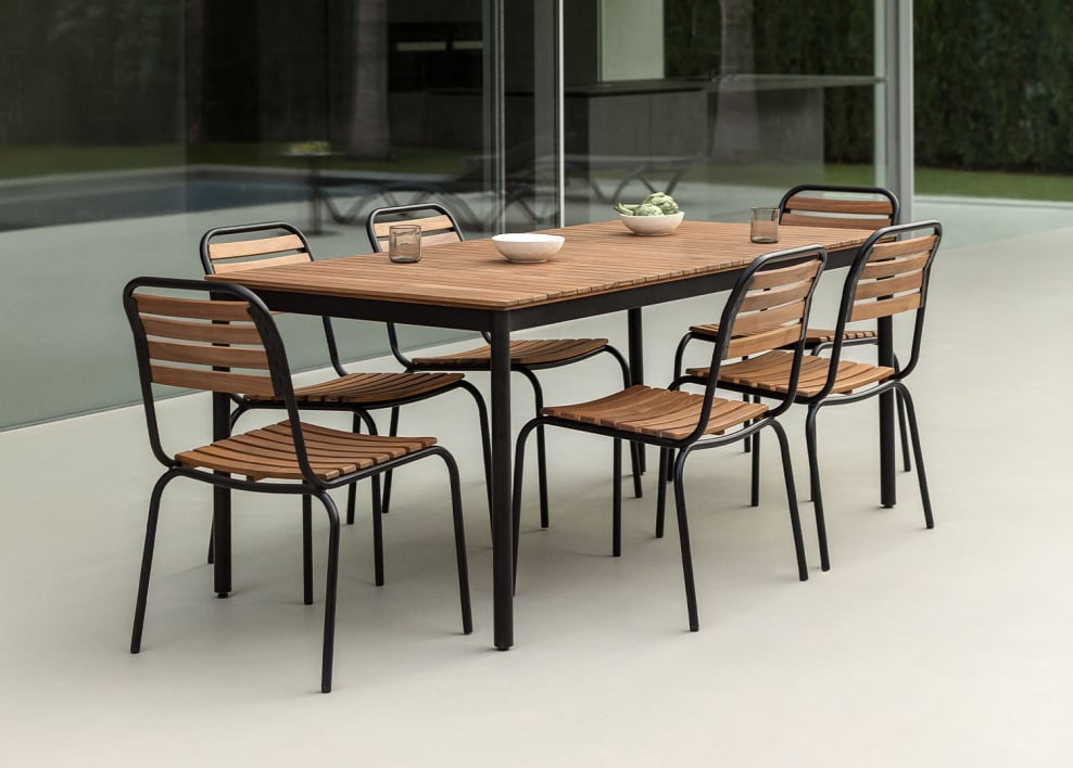 Mesa de jardim retangular 160x90 cm em aço e madeira de acácia Artus - Preto