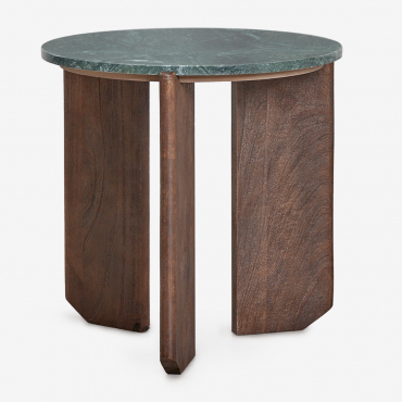 Mesa De Centro Redonda Lavinia Em Pedra Natural E Madeira De Manga Mármore Verde & Madeira Escura & Ø50 Cm - Sklum