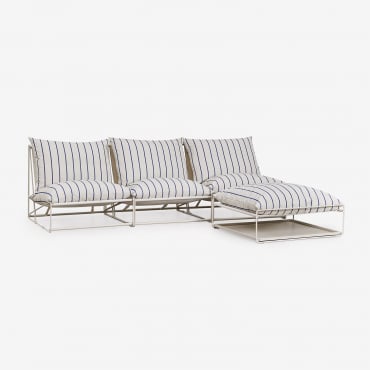 Sofá De Jardim Modular Amaro De 3 Peças E Pufe Conversível Tapioca Bege - Azul- Marinho - Sklum