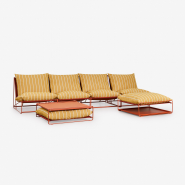 Conjunto De Jardim Com Sofá Modular De 4 Peças, Mesa Auxiliar E Puff Conversível Amaro Amarelo Mel - Vermelho Argila - Sklum