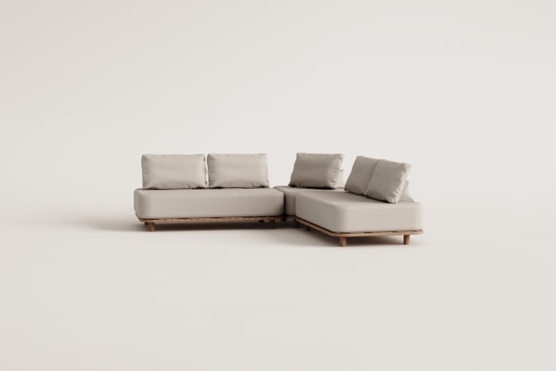 Conjunto de jardim com sofá modular de canto de 3 peças em acácia Portet