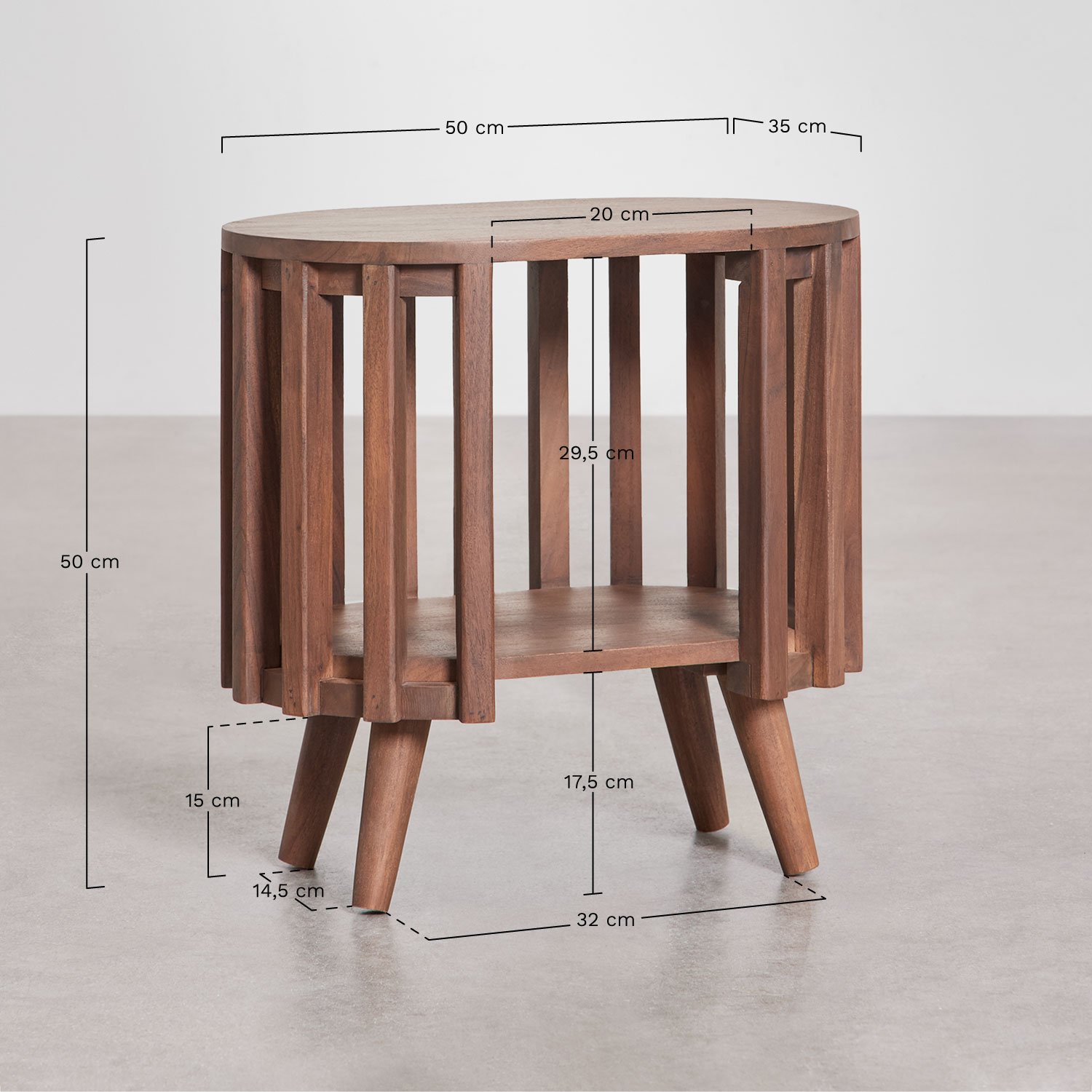 Mesa de cabeceira 50x35 cm em madeira de acácia Dragor , Dimensões