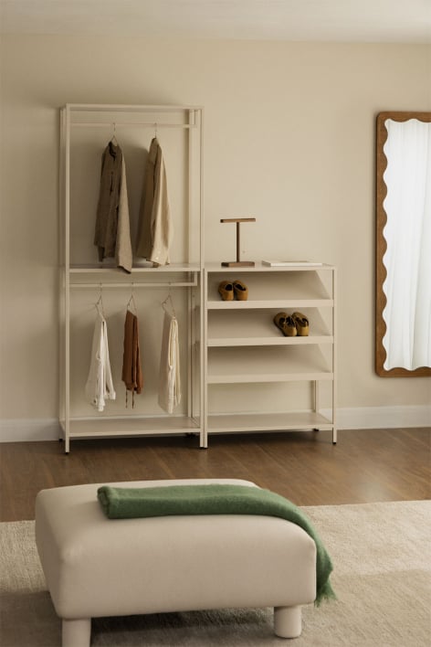 Guarda-roupa modular aberto Janine de 2 peças com cabideiro baixo de aço e sapateira