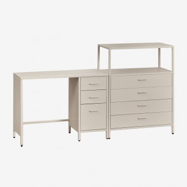 Conjunto De Secretária Com Gavetas E Gaveteiro Em Aço Janine Tapioca Bege - Sklum