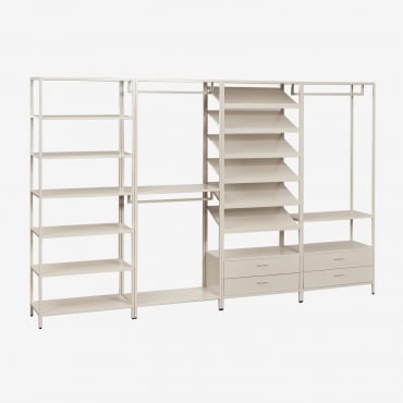 Guarda-roupa Modular Aberto Janine De 4 Peças Com Prateleiras De Aço Tapioca Bege - Sklum
