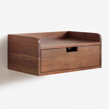 Mesa De Cabeceira Flutuante 45x30 Cm Em Madeira De Acácia Narbona Castanho-acácia Escuro - Sklum