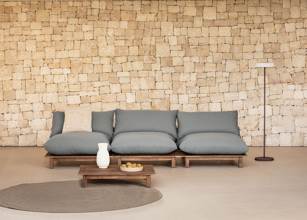 Brina Conjunto de sofá reclinável modular de 3 peças com mesa de centro em madeira de acácia - Cinza Antracite