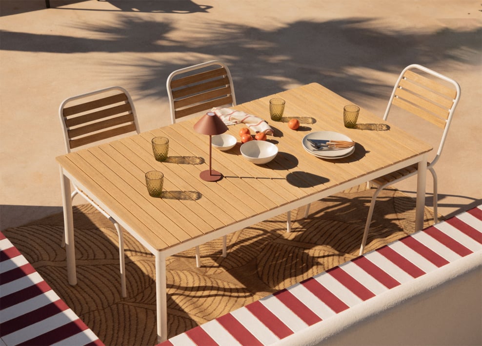 Mesa de jardim retangular 160x90 cm em aço e madeira de acácia Artus