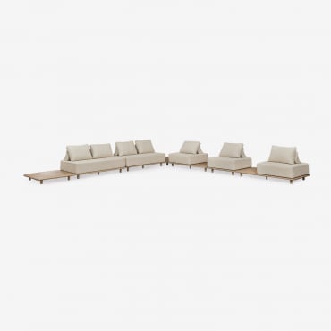 Conjunto De Sofá De Canto Modular Portet De 5 Peças Com Mesas Laterais Em Acácia Gardénia Branco - Sklum