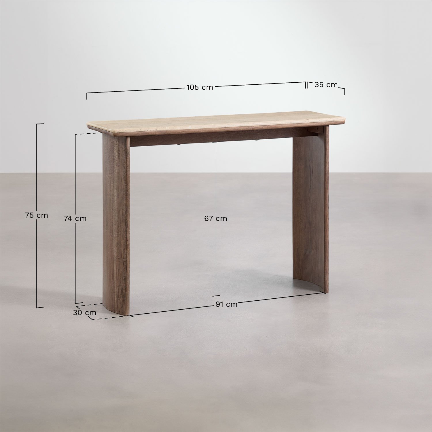 Consola de entrada 105x35 cm em travertino e madeira de acácia Casilda, Dimensões