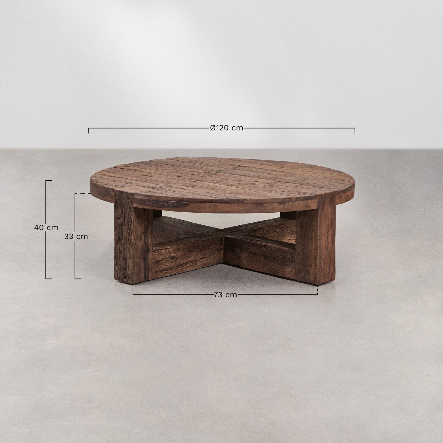 Mesa de centro redonda Ø120 cm em madeira reciclada Juvira, Dimensões