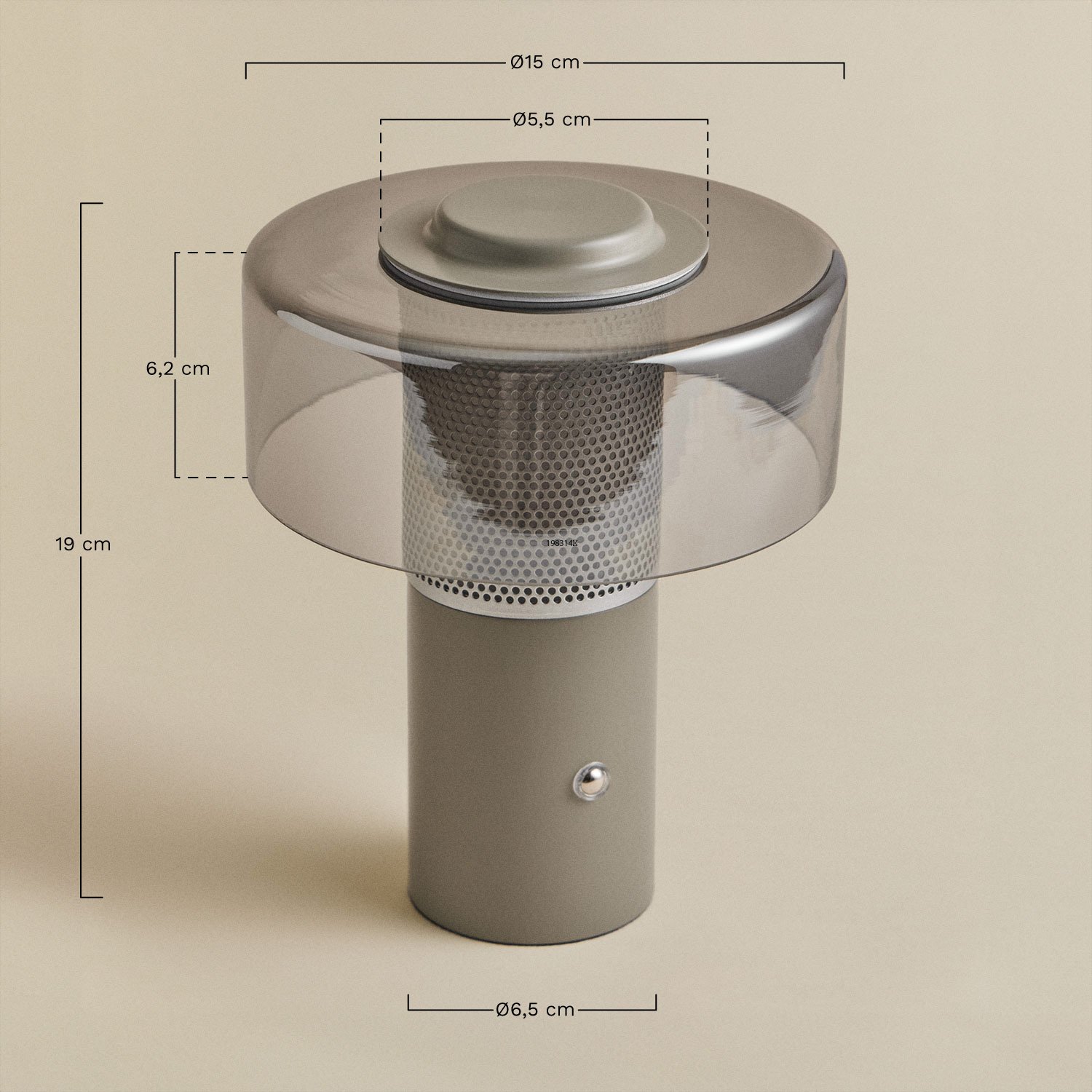 Luminária de mesa LED sem fio Elfriede em vidro e aço, Dimensões