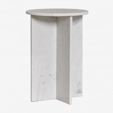 Mesa De Cabeceira Redonda Ø35 Cm Em Mármore Mencia Mármore Branco - Sklum