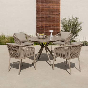 Conjunto De Mesa Redonda Valerie, Ø100 Cm, E 4 Cadeiras De Jardim De Alumínio Arhiza Classic Com Braços. Moka Brown - Sklum