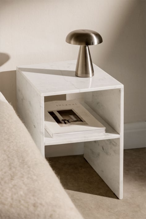 Mesa de cabeceira quadrada 35x35 cm em mármore Gabrielle - Mármore Branco Banswara