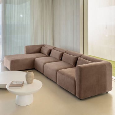 Sofá Modular Chaise Longue Esquerdo De 4 Peças Fogler Bombazina Camelo Castanho - Sklum