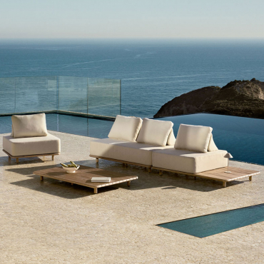 Conjunto De Jardim Com Sofá Modular De 2 Peças Com Mesa Lateral, Poltrona E Mesa De Centro 160x95 Cm Em Acácia Portet Gardénia Branco - Sklum