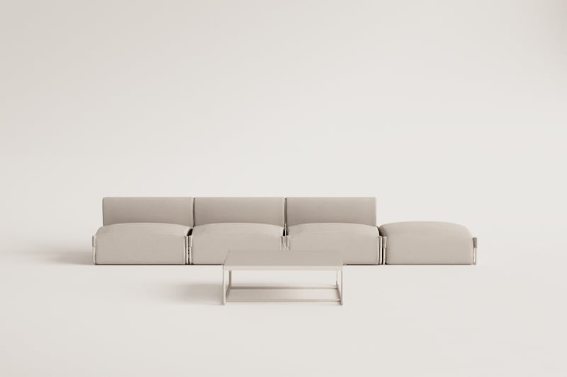 Conjunto de jardim com sofá modular de 3 peças, pufe e mesa de centro Oporto
