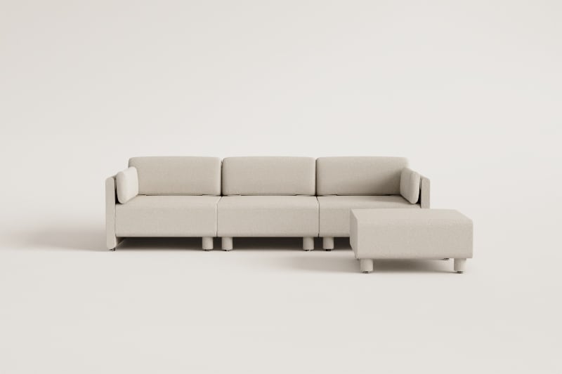 Sofá e pufe modular de 3 peças em tecido Artemisa bouclé