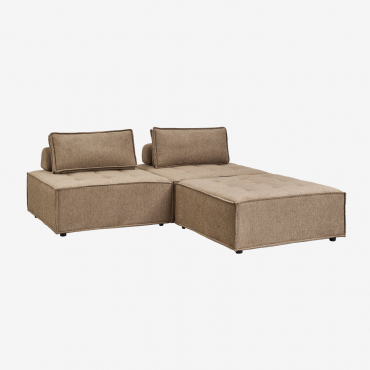 Sofá Modular De 2 Peças E Pufe Em Tecido Vermont Tecido Castanho Areia - Sklum