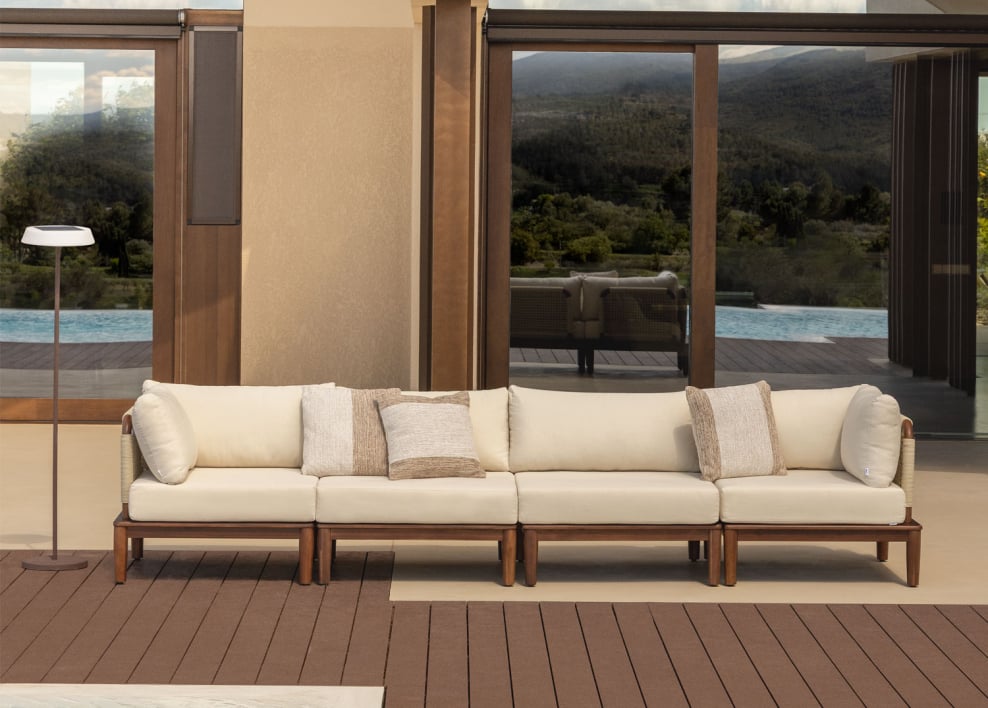 Sofá de jardim modular Giulia de 4 peças com 2 poltronas de canto em acácia