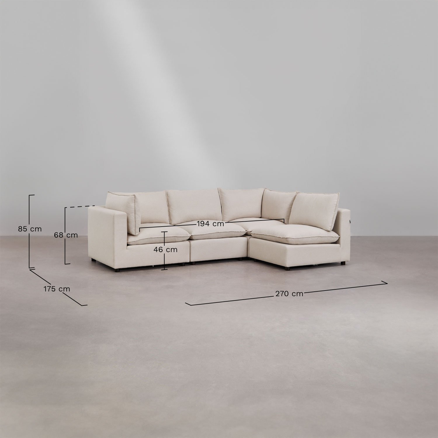 Sofá modular Daniela de 4 peças, Dimensões