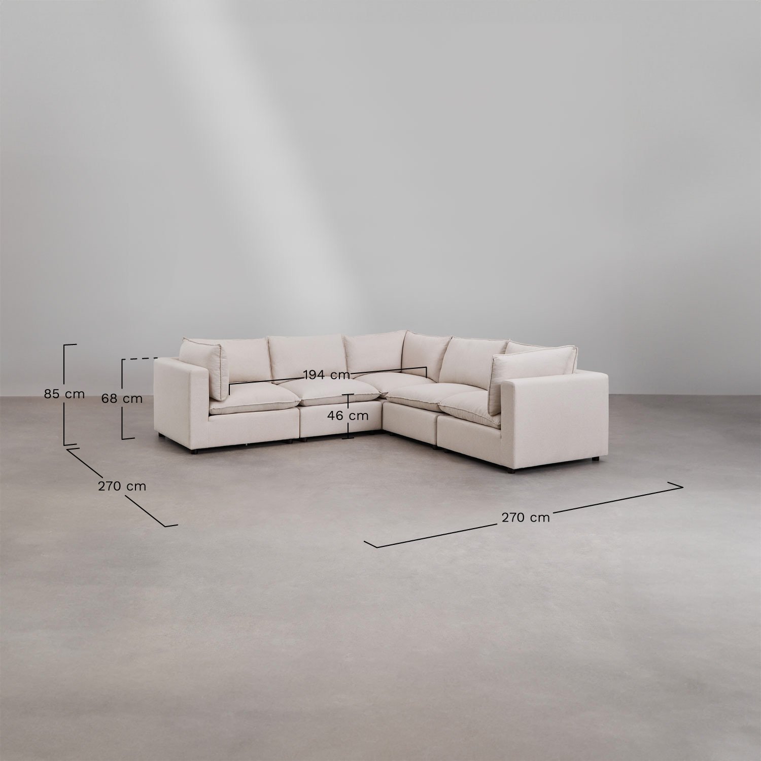 Sofá modular Daniela de 5 peças, Dimensões