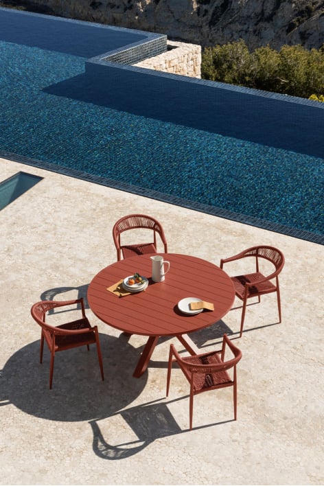 Mesa de jardim extensível em alumínio Barces 145-200x145 cm - Telha Vermelha