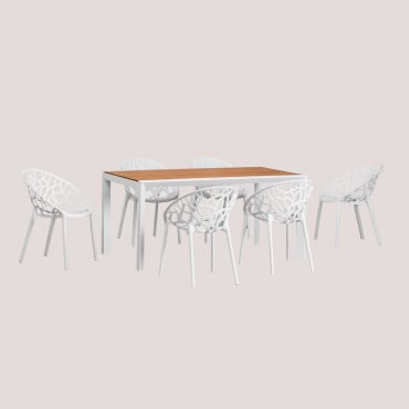 Conjunto De Mesa Retangular De Madeira E Alumínio Archer Classic (160x90 Cm) E 6 Cadeiras De Jardim Empilháveis Ores Gardénia Branco - Sklum
