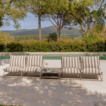 Conjunto De Jardim Com 2 Sofás Modulares De 2 Peças E Mesa Auxiliar Conversível Amaro Tapioca Bege - Castanho Moka - Sklum