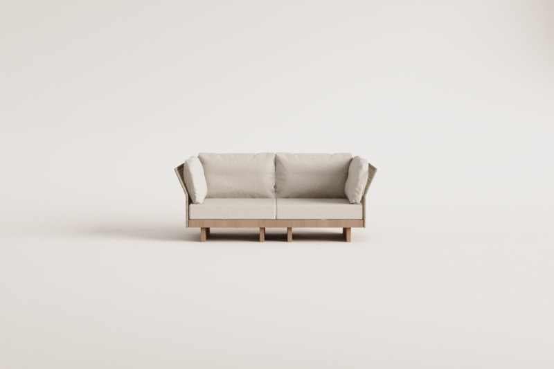 Sofá modular de jardim de 2 peças com 2 cadeirões de canto em madeira de acácia Dailin