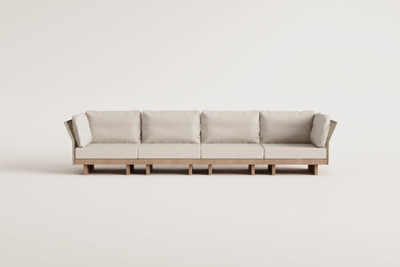 Sofá modular de jardim de 4 peças com 2 cadeirões de canto em madeira de acácia Dailin