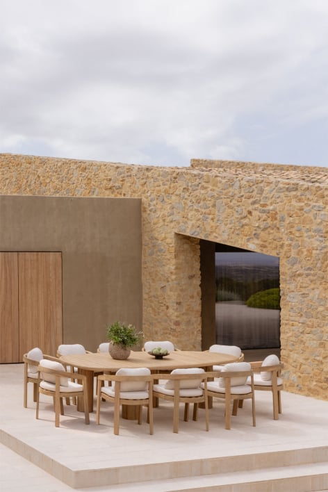 Conjunto de mesa ovalada ↔︎260 cm Ginara e 10 cadeiras de jardim em madeira de acácia Uleno