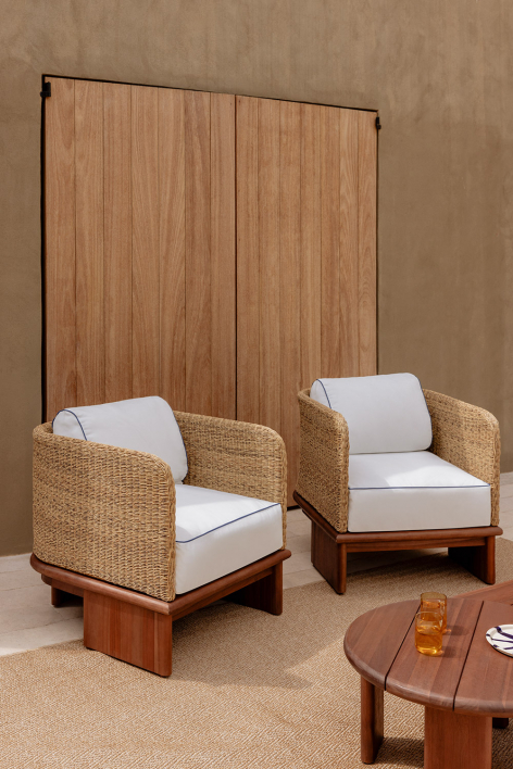 Pack de 2 poltronas de jardim em rattan e madeira de acácia Famara