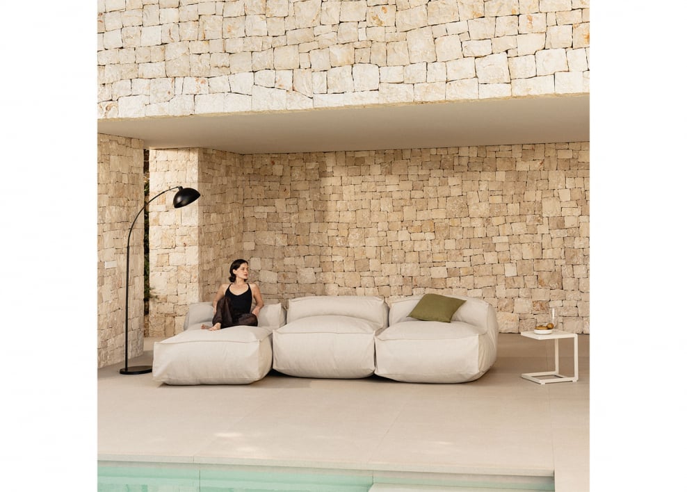 Sofá chaise-longue de jardim modular de 3 peças Dojans